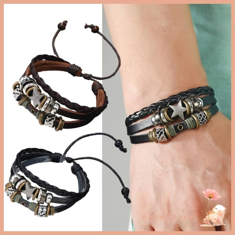 Boom แฟชั่นทอสร้อยข้อมือ MultiLayer สร้อยข้อมือหนัง Star สร้อยข้อมือลูกปัดเครื่องประดับ