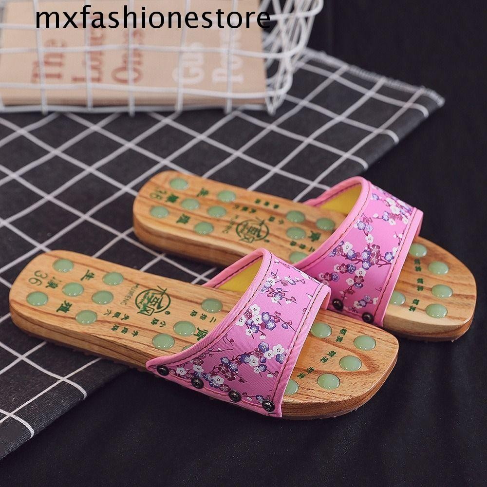 Mxfashione รองเท้าแตะนวดฤดูร้อน, ส้นแบนจุดนวดรองเท้าแตะของผู้หญิง, ญี่ปุ่น ได้รับ สบายไม้ดอกไม้พิมพ์รองเท้าแพฤดูร้อน