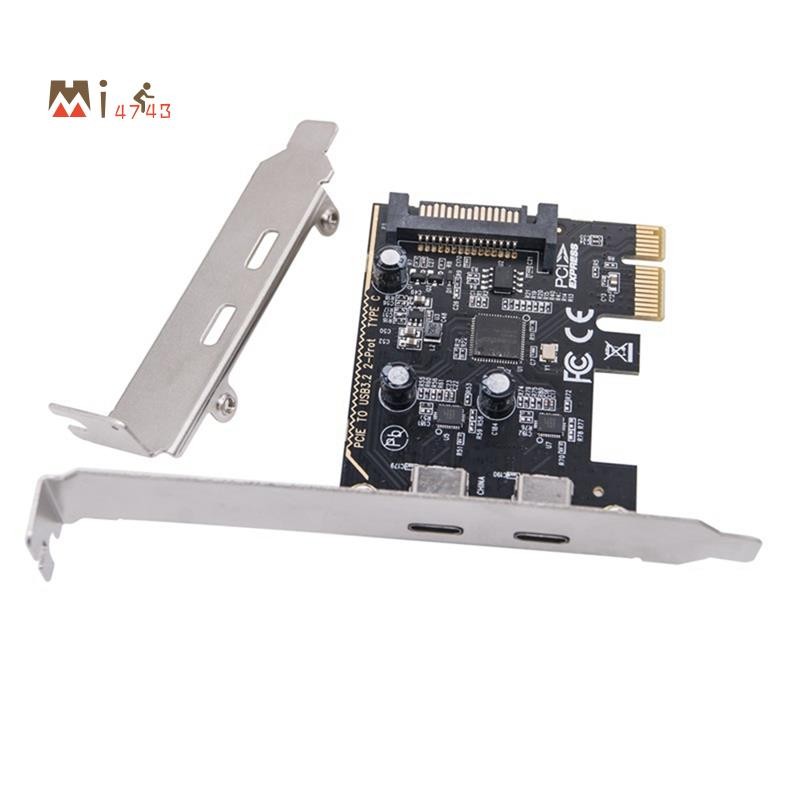 Mi4743PCIE ถึง Dual TYPE C การ์ดขยาย PCI-E X1 ถึง 2-Port TYPE-C USB 3.2 GEN1 5Gbps แปลงการ์ด ASM1042 ชิปสําหรับเดสก์ท็อป