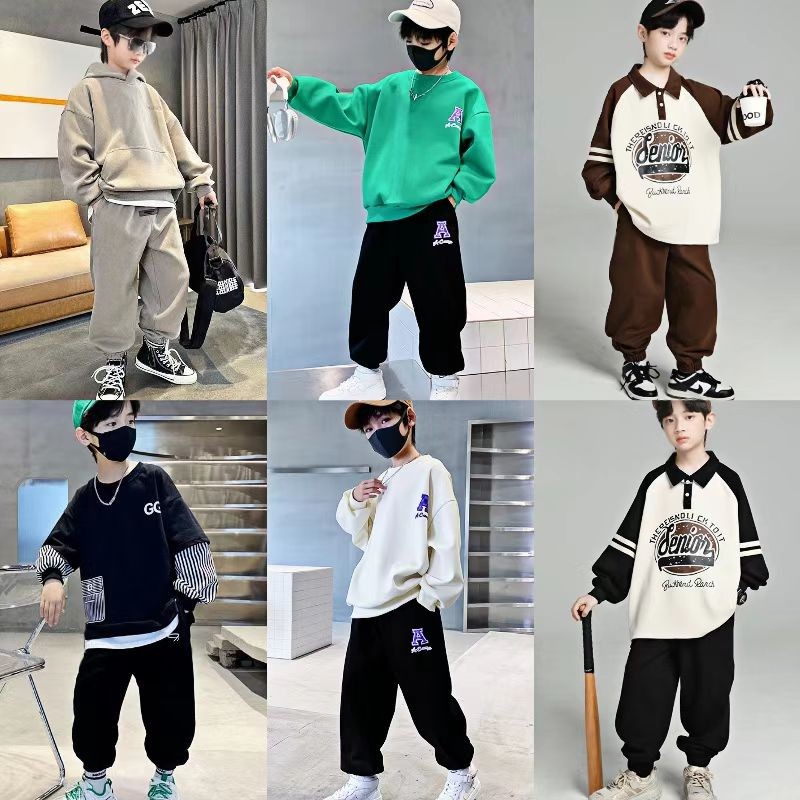 ขนาดกลางขนาดใหญ่เด็กเสื้อผ้าเด็กชายชุดฤดูใบไม้ผลิสไตล์ใหม่เด็กใหญ่ชายฤดูใบไม้ผลิหล่อแฟชั่นกีฬาชุดสองชิ้นฤดูใบไม้ผลิฤดูใบไม้ร่วงสไตล์อินเทรนด