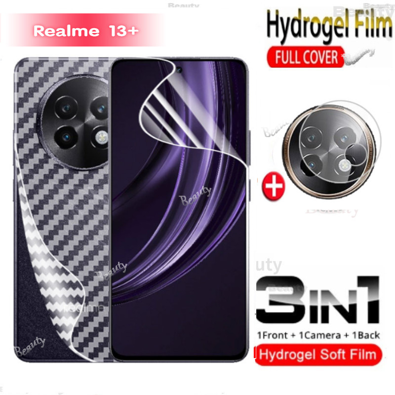 ฟิล์มไฮโดรเจลด้านหน้าrealme13 + 5Gป้องกันหน้าจอฟิล์มสําหรับRealme 13 12 Pro Plus 13 + 12 + 12X Realme12 Realme13 Plus 5G 4Gคลุมทั้งหมดเลนส์กล้องปกป้องนุ่มคาร์บอนไฟเบอร์กลับฟิล์ม