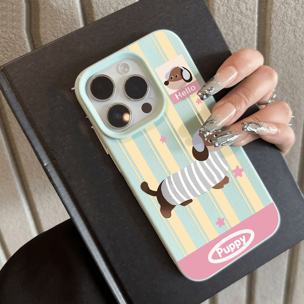 ลูกสุนัขน่ารัก เคสโทรศัพท์มือถือหนัง PU อ่อนสำหรับ for iPhone 13 12 11 16 Plus15 Pro Max 14 15 Pro X XR XS Max เคสสีทึบ