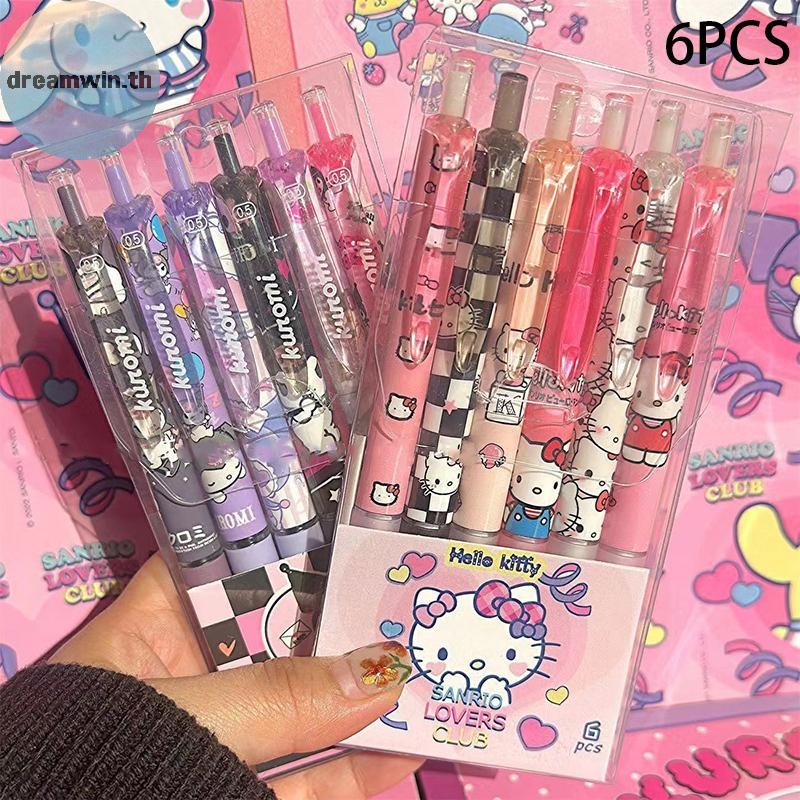 Dreamwin 6pcs การ์ตูนเจลปากกา Kuromi นักเรียนเครื่องเขียน 0.5 สีดําโรงเรียน Wrig อุปกรณ์โรงเรียน Sig ปากกา th