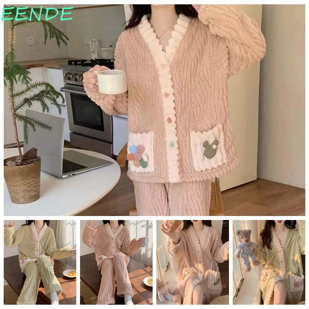 Eende การ์ตูน Sleeping Robe, แขนยาว Homewear เครื่องแต่งกายชุดนอนขนแกะปะการัง, สบายสายรุ้งดอกไม้ Mickey แขนยาวชุดนอนฤดูใบไม้ร่วงฤดูหนาว