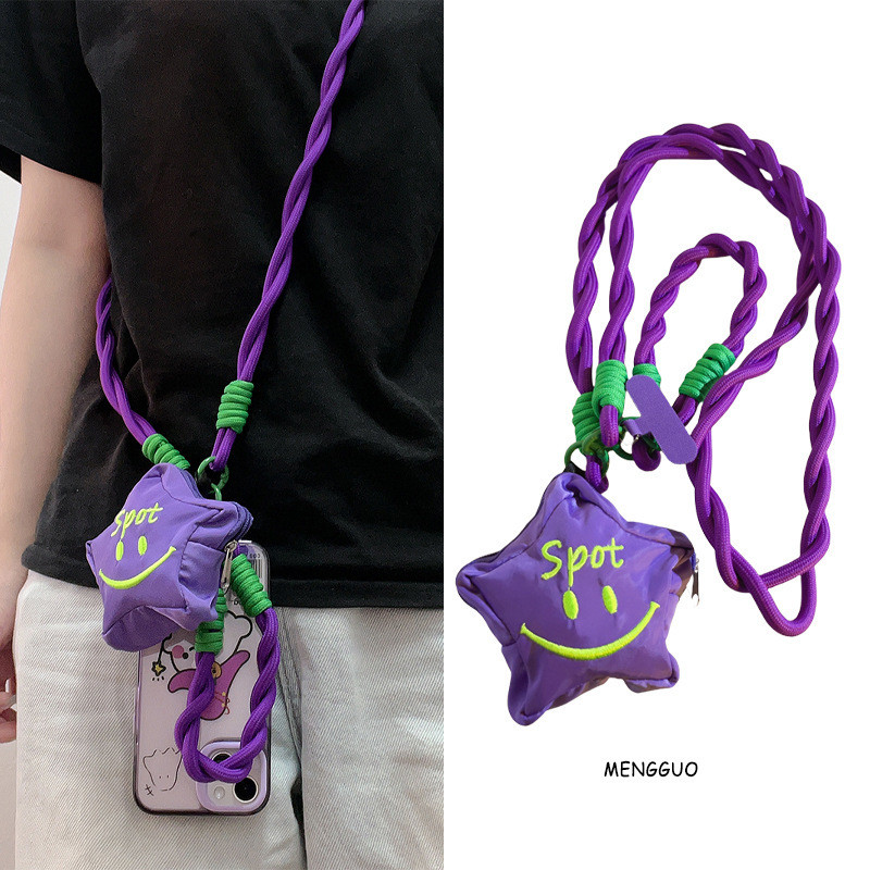 ยอดนิยม 3-IN-1 การ์ตูนดาวสีม่วงกระเป๋าจี้หูฟังเชลล์เชือกเส้นเล็กถักแบบพกพาแนวทแยงสากล