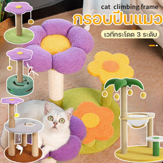 🌺3in1 กรอบปีนแมว ของเล่นแมว เสาลับเล็บแมวได้ เวทีกระโดด 3 ระ…