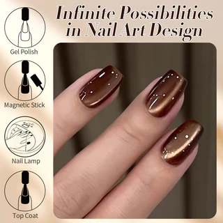 【Local】BORN PRETTY Maillard สีน้ําตาลน้ํา LIght แมวตาแม่เหล็กเล็บเจล Glitter Effect สะท้อนแสง UV เจลเล็บเคลือบเงา Salon Home DIY 10ml