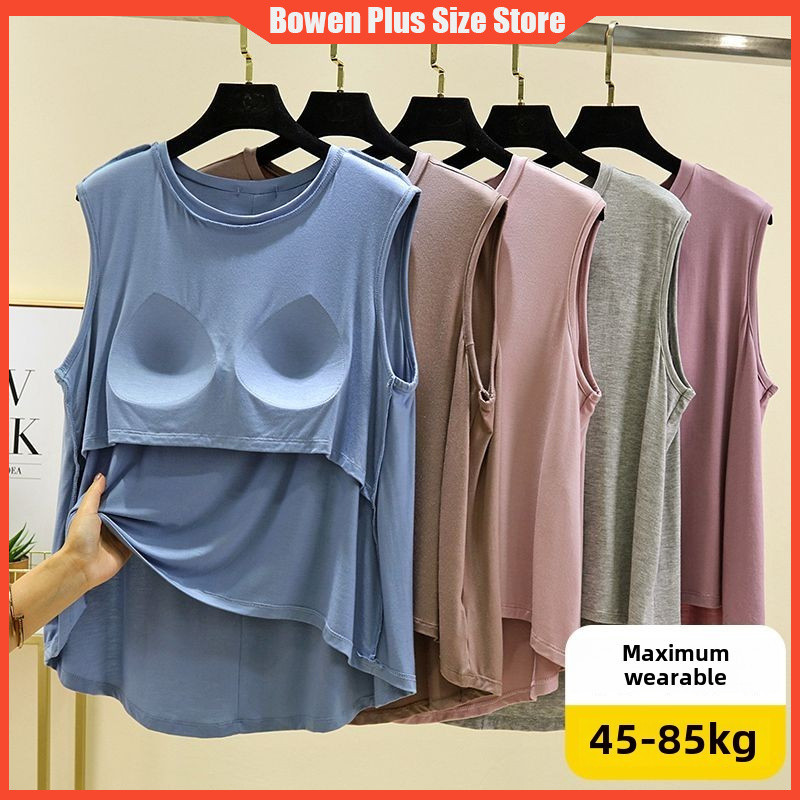 L-2XL สำหรับ45-85กิโลกรัมของผู้หญิงสบายๆกิริยาเสื้อกั๊กแขนกุดหนึ่งตัวถังกับแผ่นอกหลวมเหมาะสำหรับสวมใส่ในชีวิตประจำวันฤดูร้อนบาง homewear ชุดชั้นใน