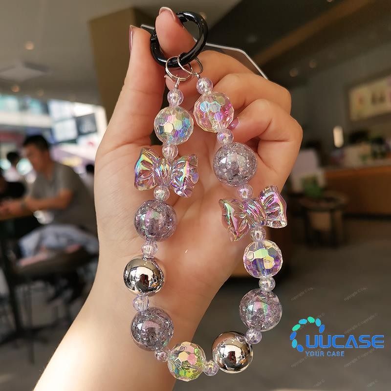 สายคล้องข้อมือ ประดับลูกปัดคริสตัล หลายหน้า สําหรับห้อยโทรศัพท์มือถือ