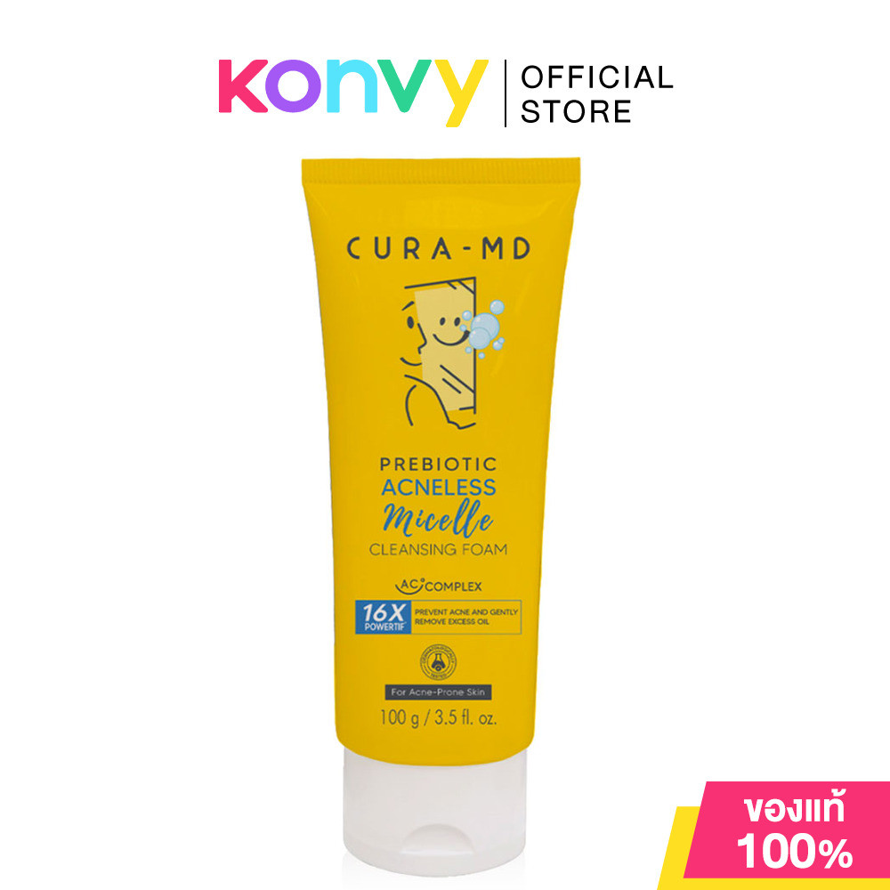 Cura-MD Prebiotic Acneless Micelle Cleansing 100g​ โฟมเซรั่มทำความสะอาดผิวหน้าพรีไบโอติก สูตรไมเซลล์.
