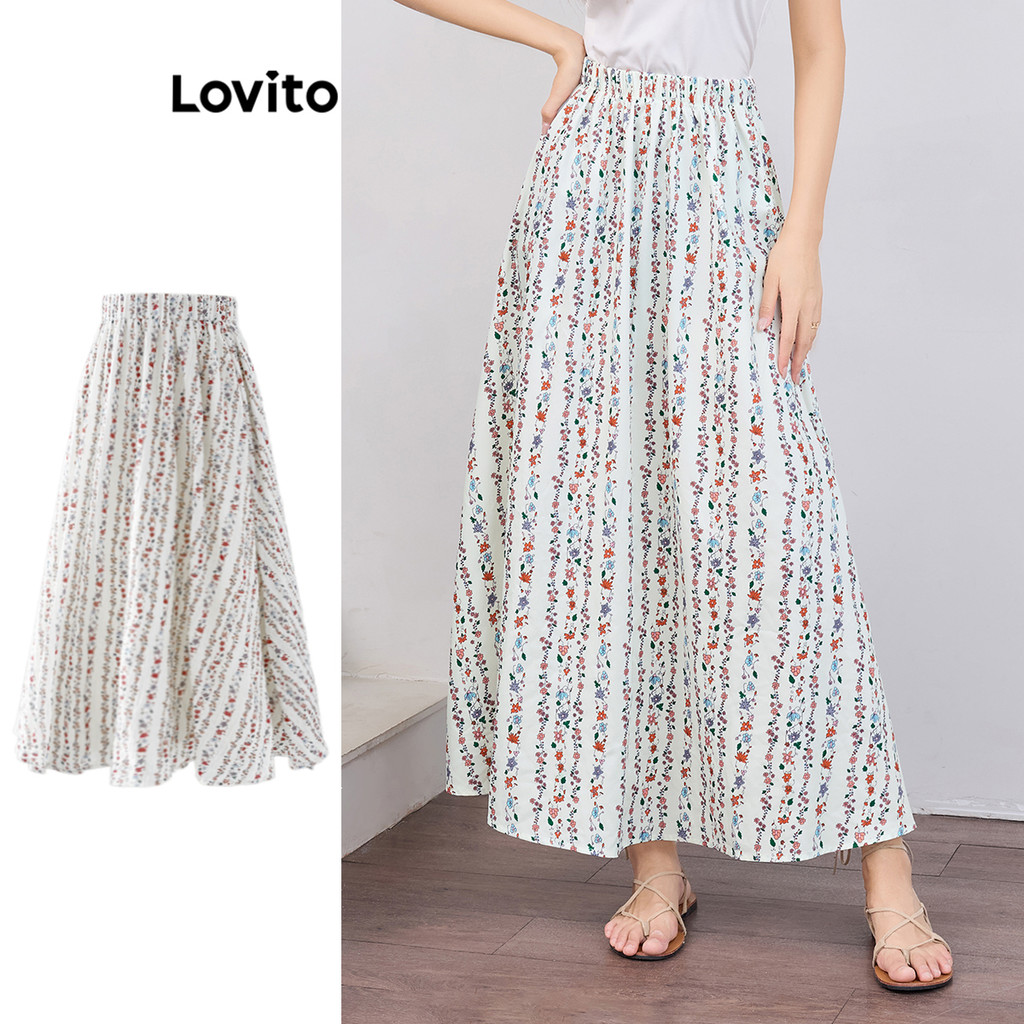 Lovito กระโปรงลายดอกไม้เล็ก ๆ ลำลองสำหรับผู้หญิง L109MD171