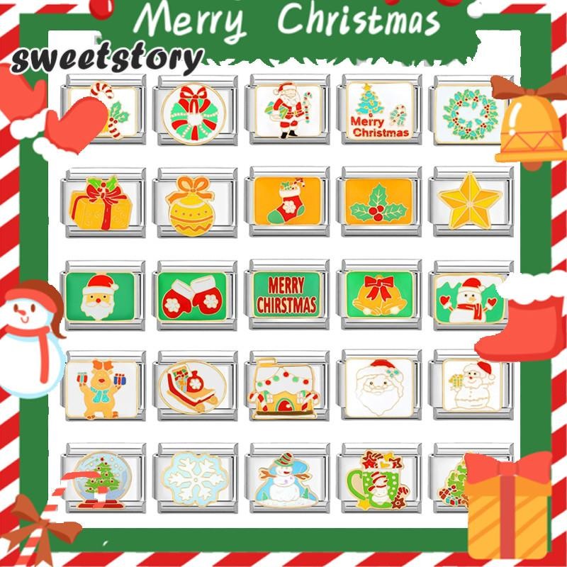 100 Christmas Series Charms สร้อยข้อมืออิตาลี Charm Links Fit 9 มม.Modular สร้อยข้อมือเครื่องประดับสแตนเลส DIY ทําเคลือบออกแบบ