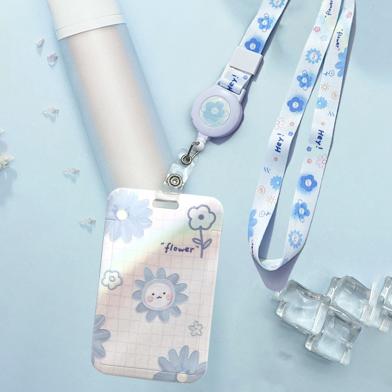 ดอกไม้สีฟ้า รหัส ป้ายผู้ถือชื่อนักเรียนแท็กบัตรการเข้าถึงบัตรปกบัตรฝาครอบป้องกันฮาร์ดผู้ถือยืดเชือกเส้นเล็ก - รูปที่ 3