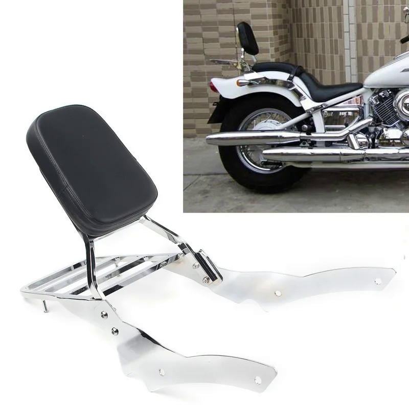 Mo Motorcycle Rear Passanger Backrest Sissy Bar w/ Luggage Rack Pad For Yamaha Drag Star V-Star 400 