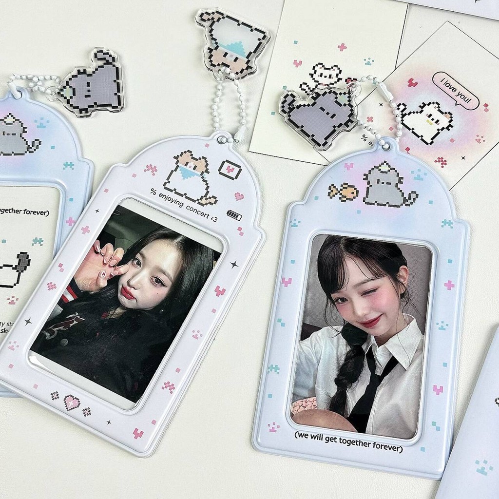 Insน่ารักพิกเซลลูกสุนัข3นิ้วผู้ถือบัตรPhotocardออแกไนเซอร์รถบัสบัตร IDแขนกรณีถุงเก็บแสดงจี้
