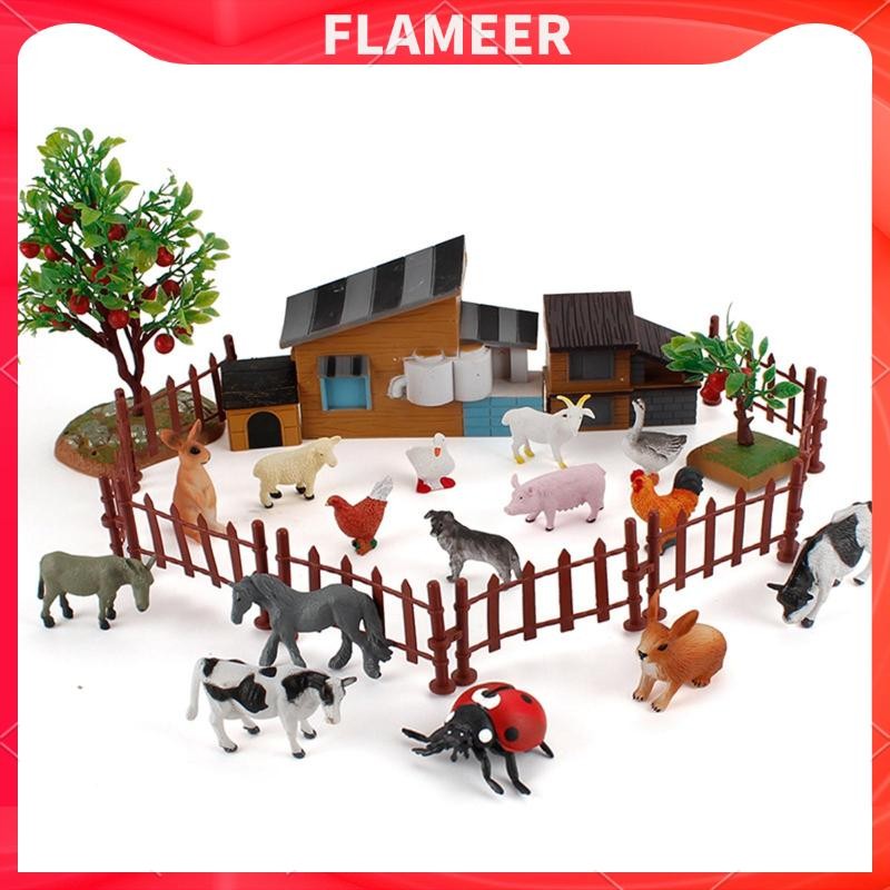 [FLAMEER] ชุดฟิกเกอร์ฟาร์มสัตว์ เสมือนจริง ของเล่นสําหรับเด็ก 21 ชิ้น