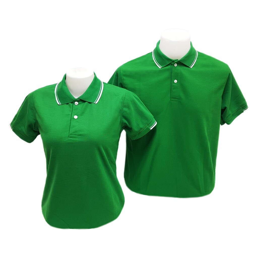 เสื้อโปโล คอปก สีเขียว ขลิบขาว