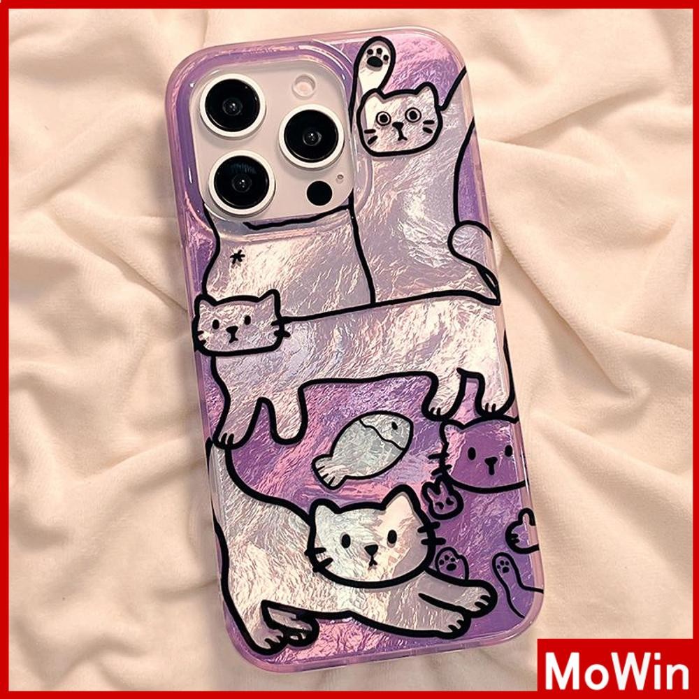 Movin - เคส iPhone 16 11Pro Max ลายขนนกสีเงิน เคสใสโฮโลแกรมเลเซอร์สุดหรู TPU ลูกแมวน่ารัก มีให้เลือกหลายแบบ เข้ากันได้กับ iPhone 15 14 13 12 Pro max XS XR 7 8 Plus