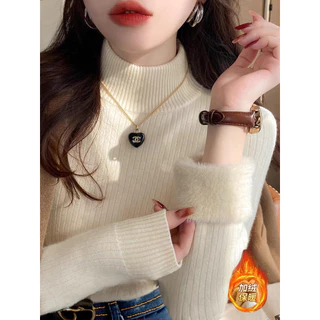 เสื้อสเวตเตอร์หนาพิเศษสำหรับผู้หญิงเสื้อตัวในบุขนกำมะหยี่หนาพิเศษสำหรับฤดูหนาวแบบใหม่ฤดูใบไม้ร่วงและฤดูหนาวเสื้อขนแกะชิ้นเดียวคอสูงครึ่งตัว I ทอ I Maguan ldxw