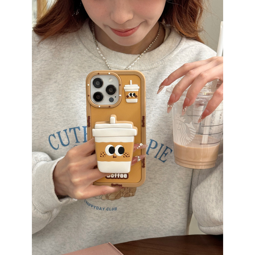 ใหม่การ์ตูนซิลิโคนถ้วยกาแฟเคสโทรศัพท์เหมาะสําหรับ 16PRO MAX15PRO MAX 15 14 14PRO MAX 13 12PRO MAX 13 Soft Shell Shock-resistant