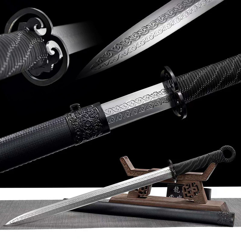 29Inches-Short Sword Manganese Steel Blade W/engraving Wooden Sheath Iron Guard -Fantasy Swords Batt