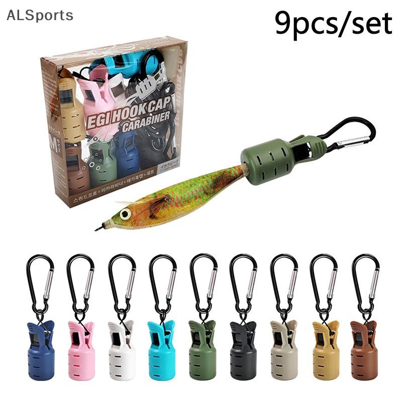 [ALSports] 9 ชิ้นปลาหมึกจิ๊กชุดป้องกันเหยื่อ Webfoot Octopus Egi Hooks Cover Cuttlefish ร่มล่อหมวกคาราบิเนอร์ตกปลา [th]