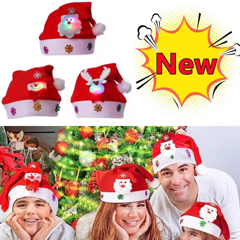 สินค้าตกแต่งคริสต์มาส - LED หมวกคริสต์มาส - ผ้าไม่ทอ Santa Claus Xmas หมวกหมวก - Snowman Elk Xmas Hat for Adult Kids - Merry Christmas Wedding Accessories