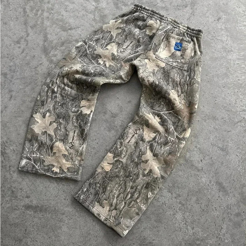 Y2k Streetwear MenCamouflage รูปแบบพิมพ์ High Street Hip Hop กางเกงเหงื่อผู้ชายขนาดใหญ่ Unisex Casual Camo Baggy กางเกง