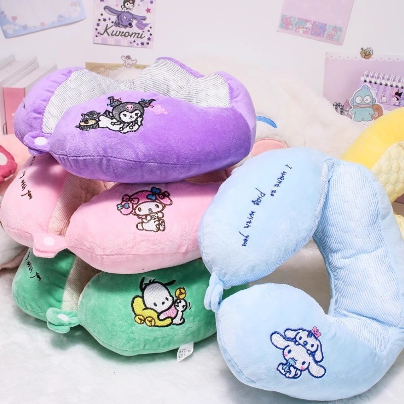 Sanrio Kawaii Cinnamoroll U รูปหมอน My Melody Kuromi อะนิเมะการ์ตูนนักเรียน Office Car Travel หมอนรองคอแบบพกพา