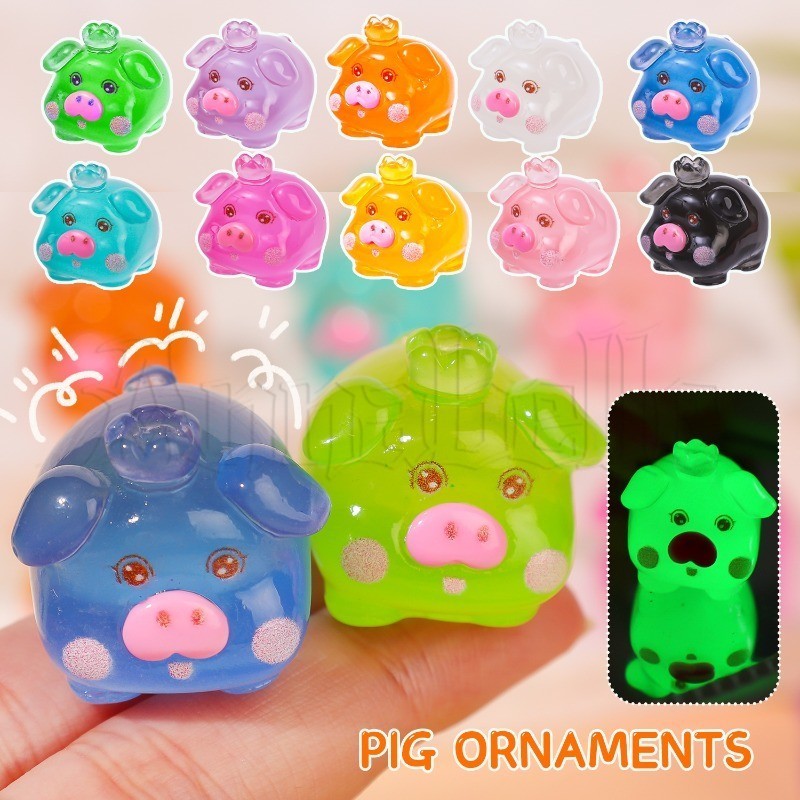1/3 ชิ้น Mini Luminous Pig เครื่องประดับ - 3D Desktop Crafts - Micro Landscape Sculptures - เครื่องใช้ในบ้าน - Glow-In-Dark เรซิ่นสัตว์เครื่องประดับ - แดชบอร์ดรถ