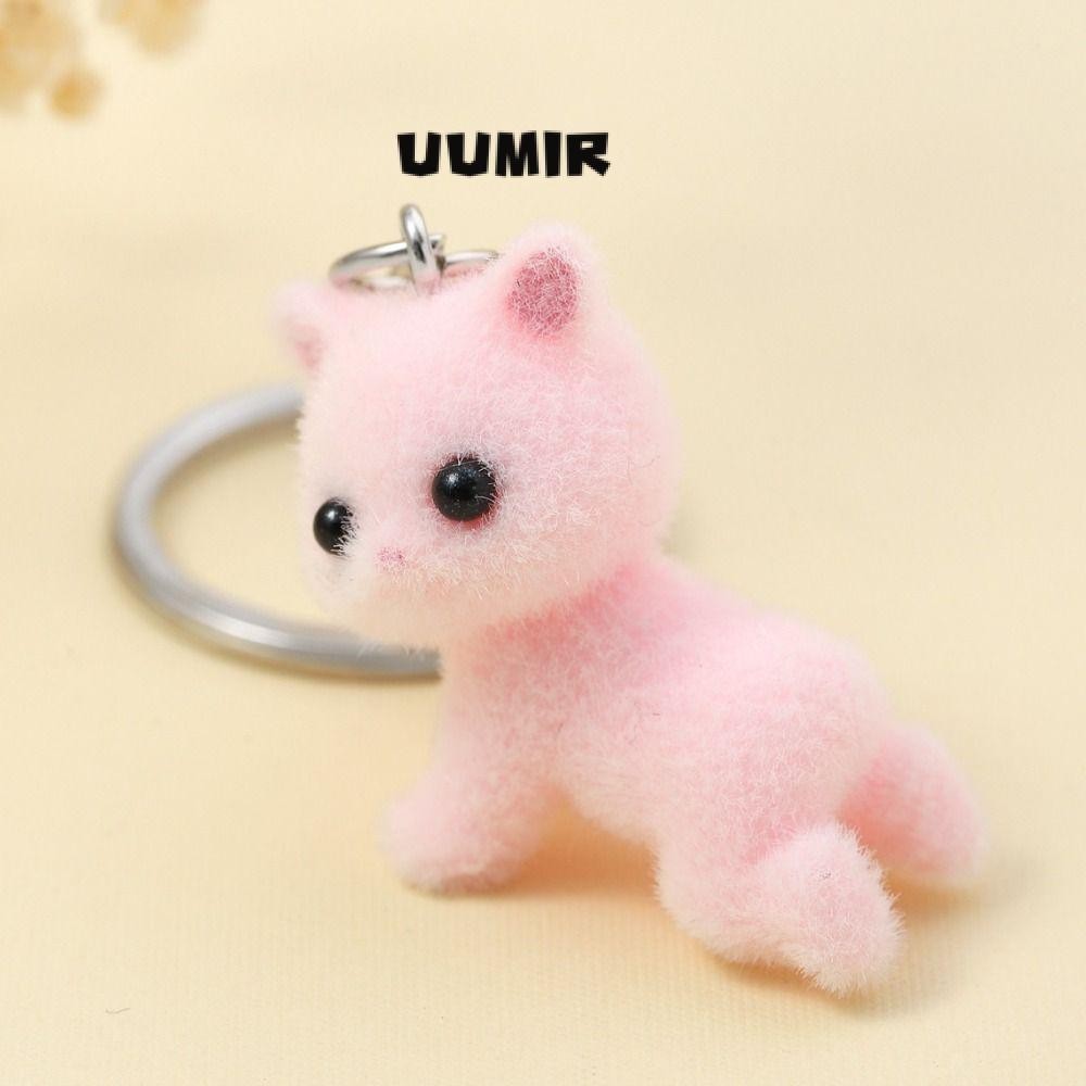 Uumir Flocking พวงกุญแจแมว, พวงกุญแจเรซิ่นการ์ตูน, แฟชั่น Kawaii Cat Animal Key Lanyard Girl