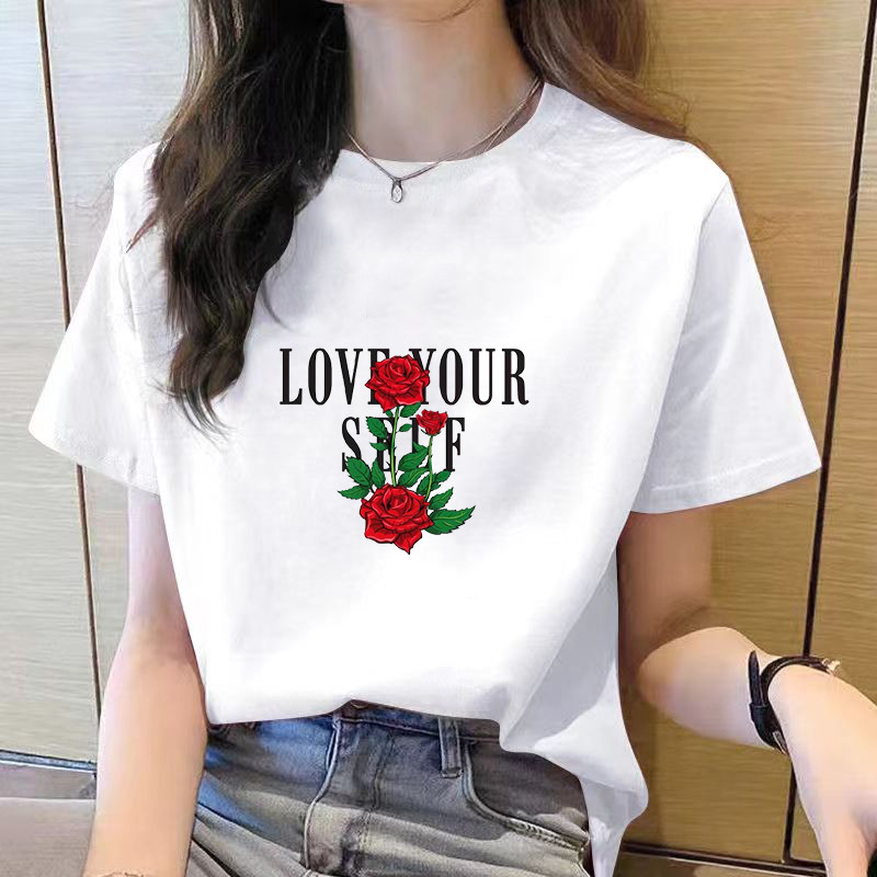 新年衣服女装 ผู้หญิงเสื้อยืด ฤดูร้อนรอบคอผู้หญิงเสื้อผ้าแขนสั้นเสื้อยืดผู้หญิงด้านบนเสื้อยืด女