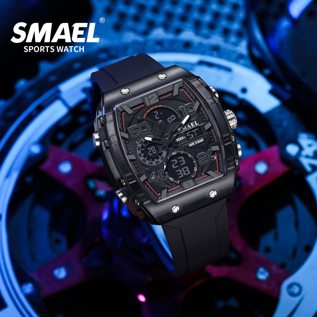 SMAEL สมาเอล 8109 ใหม่นาฬิกาผู้ชายมัลติฟังก์ชั่กีฬา50เมตรกันน้ําจอแสดงผลคู่ นํา ไฟกลางคืนสันทนาการนักเรียนนาฬิกาอิเล็กทรอนิกส์