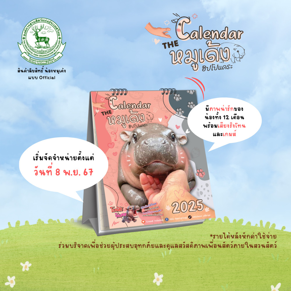 ปฏิทินตั้งโต๊ะ ปี 2568 / 2025 หมูเด้ง ฮิปโปแคระ (สินค้าถูกลิขสิทธิ์)