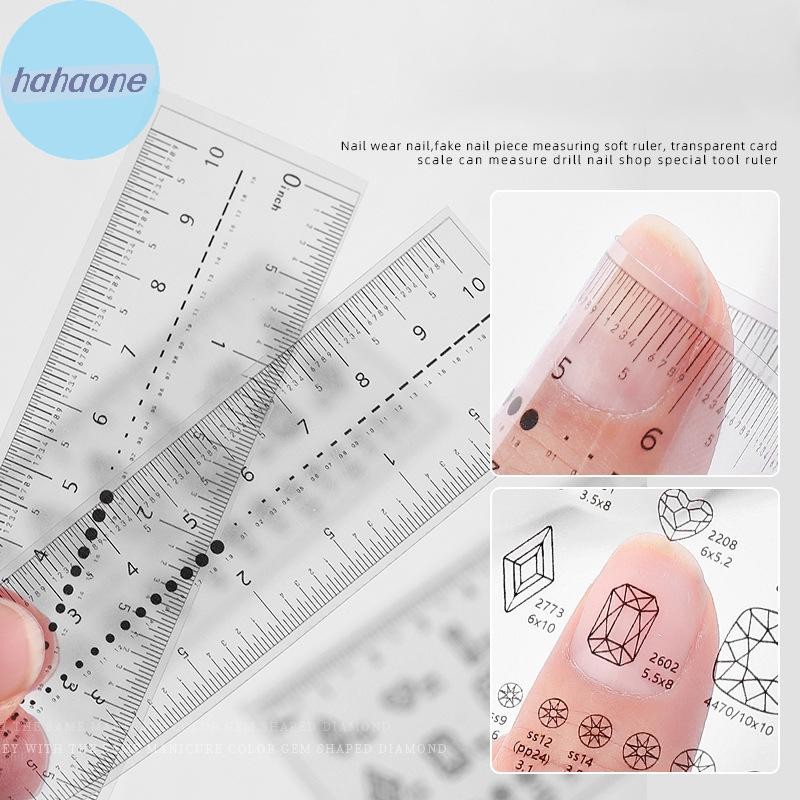 Hahaone Art Ruler Nail Rhinestones วัดไม้บรรทัด PVC เครื่องมือขนาดเล็บไม้บรรทัดโปร่งใส TH