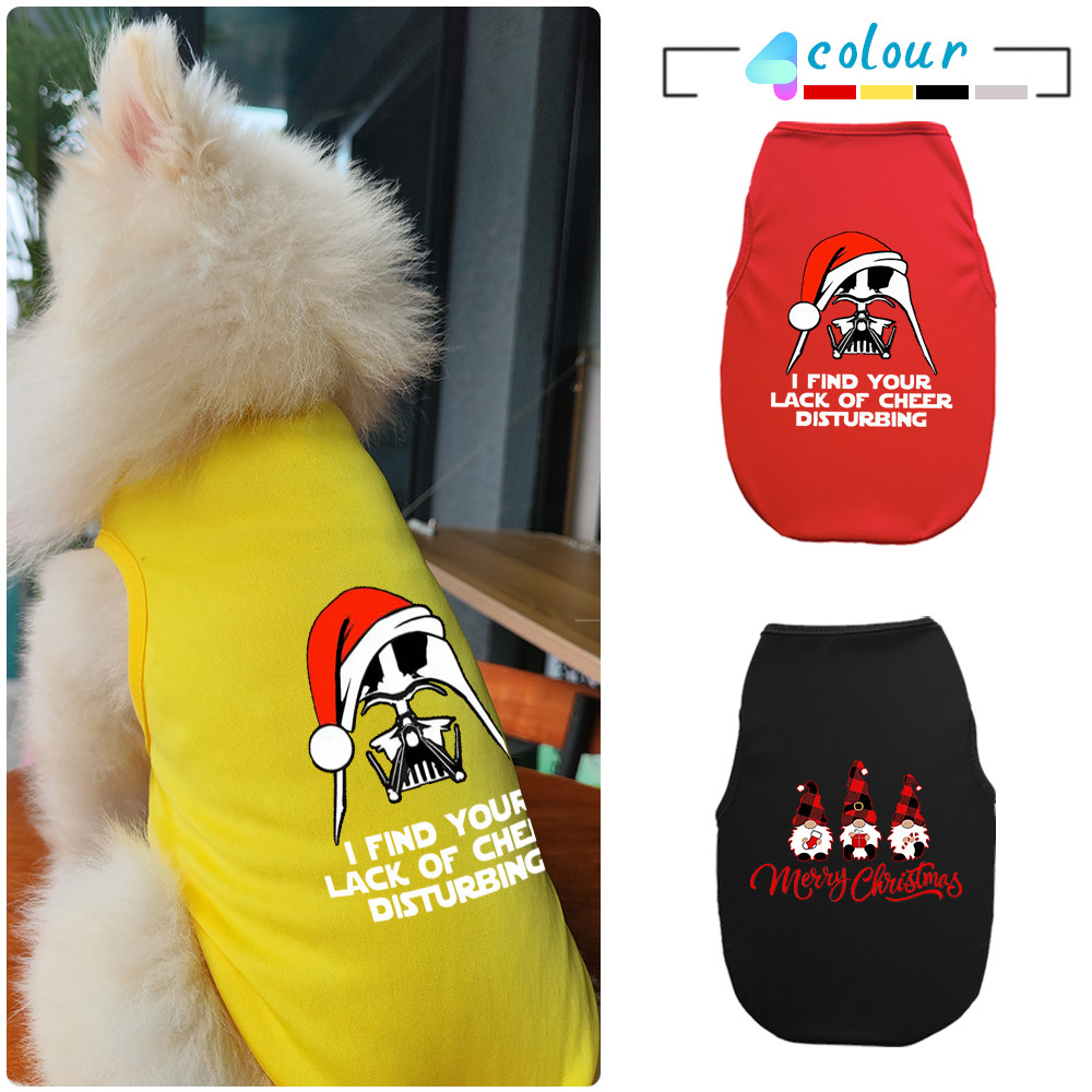 หน้ากากคริสต์มาส/คริสต์มาสสามคนแคระลายแมว/สุนัขพิมพ์เสื้อกั๊กแมวสุนัขระบายอากาศสุนัขขนาดเล็กและขนาดกลางด้านบน