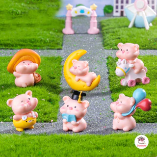 หมูสวนสนุก [ เซต 6 ชิ้น ] ตุ๊กตาจิ๋ว โมเดลจิ๋ว แต่งสวน ตุ๊กตาแต่งสวนจิ๋ว ตุ๊กตาจัดสวนถาด