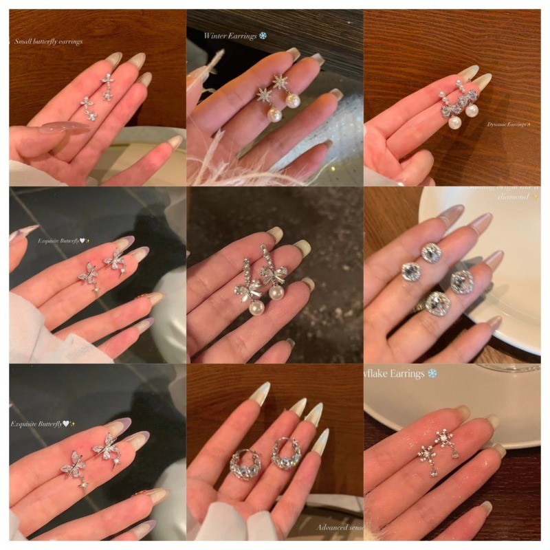 ต่างหูเงินสเตอร์ลิง S925 สวยงาม ต่างหูกระดุมหู PIercing