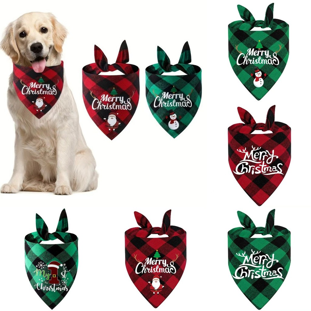 MagpieChristmas Pet Dribbling ผ้าพันคอสุนัขโพลีเอสเตอร์ Cat Bib ผ้าพันคออุปกรณ์