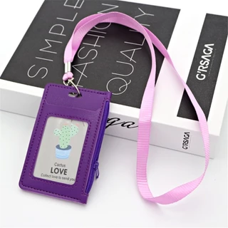 Pu ID Card Holder บัตรเครดิตกระเป๋านักเรียน Lanyard Card กระเป๋าสตางค์บางเฉียบซิปกระเป๋าเงินเหรียญ