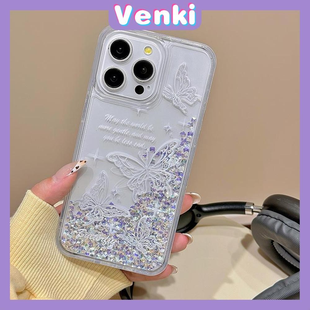 Venki - เคสใส TPU นิ่มสำหรับ iPhone 16 Pro Max iPhone 13 11 Liquid Diamond Quicksand ผีเสื้อที่สวยงาม Compatible with iPhone 15 Pro max 14 13 12 11 Pro max XR XS 7 8Plus