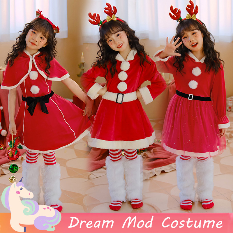 คริสต์มาสซานตาคลอสน่ารักสาวสีแดงสีขาวตุ๊กตาชุดสําหรับเด็กสาว x'แต่ พรรคชุดเครื่องแต่งกายคอสเพลย์สาวเสื้อผ้าชุด