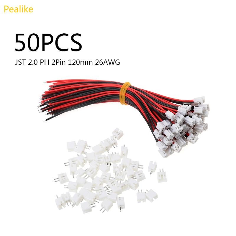 Pealike 50 ชุด Mini Micro JST 2 0 PH 2-Pin Connector ปลั๊กสายไฟ 120 มม. 26AWG