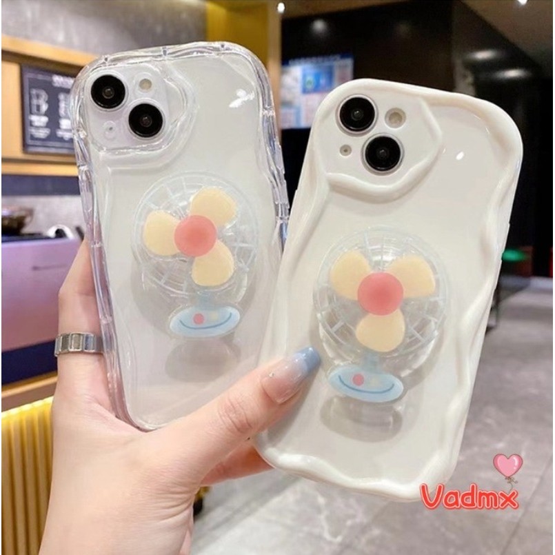 สําหรับ OPPO A3X A3 4G A3 Pro 5G A40 F27 ค้นหา X8 Pro Reno 12F กันกระแทกปกหลังสําหรับสาวของขวัญเกาหลีน่ารักครีมขอบหมุนพัดลม Stand Holder เคสโทรศัพท์