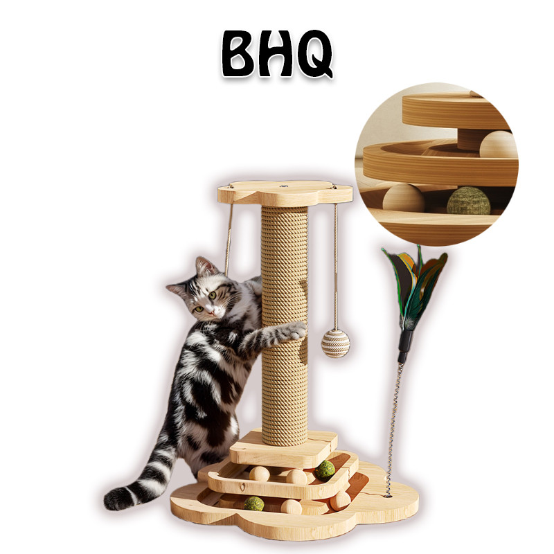 BHQ ลับเล็บแมว เสาลับเล็บแมวได้ ของเล่นแมว เสาฝนเล็บแมว ที่รับเล็บแมว ทนต่อการสึกหรอ วัสดุไม้เนื้อแข็ง