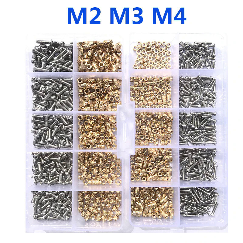Brass Insert Nut and Screw Assortment Kit 260-500pcs M2 M3 M4 Hot Melt Insert Knurled Nut Injection 