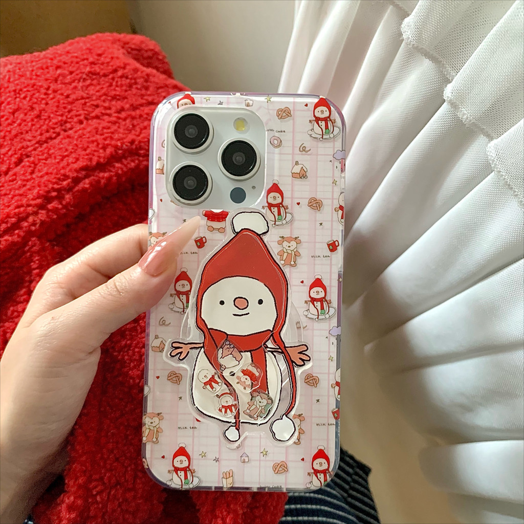 แฟชั่นการ์ตูนตุ๊กตาหิมะพร้อมผู้ถือ Shake คุณภาพสูงสําหรับ 16 15 Pro Max เคส iPhone 14pro 15promax 13 14pro Drop Resistance คุณภาพสูงกรณี