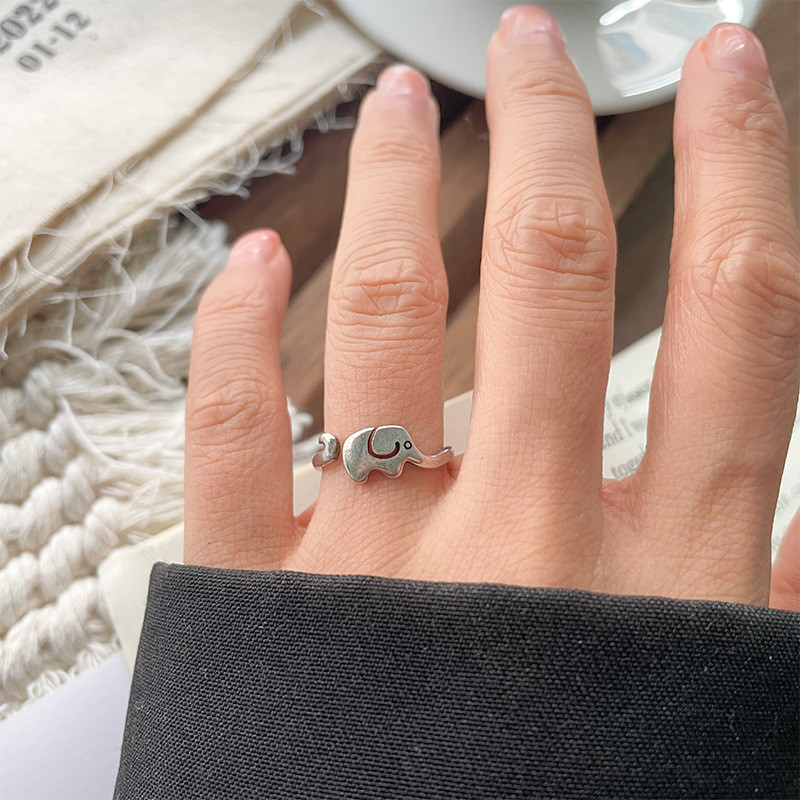 ช้างไม่จางหายซอกที่เรียบง่ายอินเครื่องประดับเฉพาะเปิดแหวนหญิง - รูปที่ 2