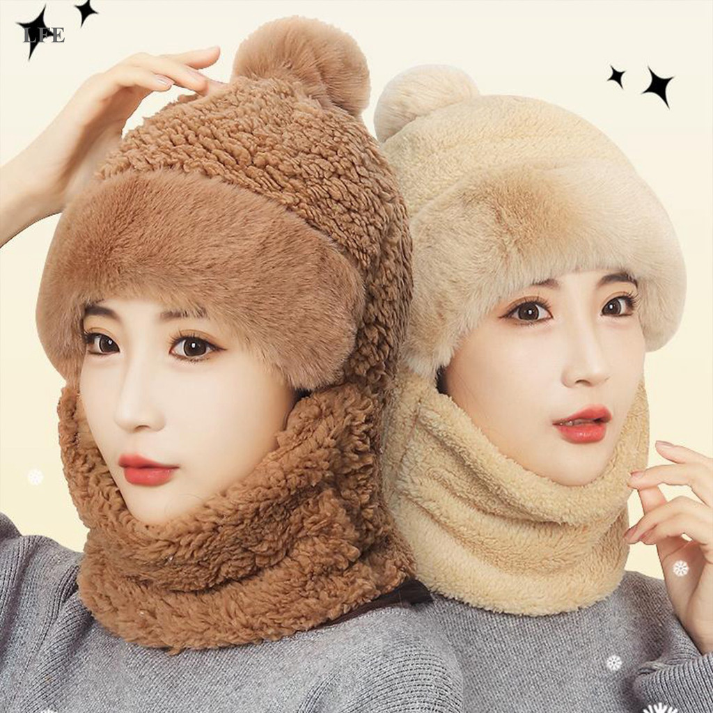 MWG ฤดูหนาว Plush Warm ถักหน้ากากสกีหนาถัก Balaclava Windproof Beanies Coldproof คอ Gaiter ถักหมวกผ้