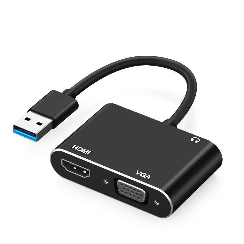 อะแดปเตอร์วิดีโอ USB 3.0 เป็น HDMI VGA, USB To HDMI VGA 1080P AV Converter รองรับ 2K สำหรับคอมพิวเตอร์ตั้งโต๊ะโน๊ตบุ๊ค